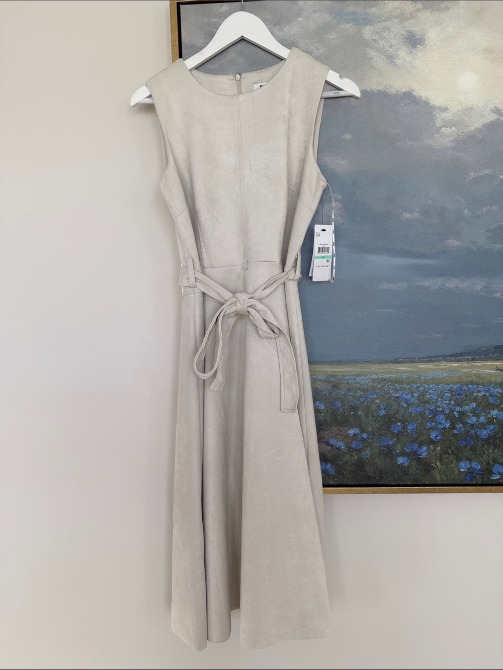 DNKY Cream Tie-Waist Midi Dress